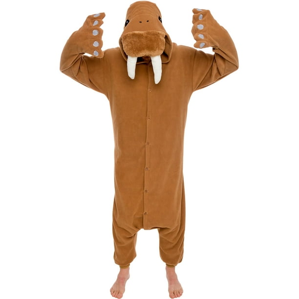 Unisex Adult Animal Pajamas Plush One Piece Halloween Walrus Animal Costume Silver Lilly
